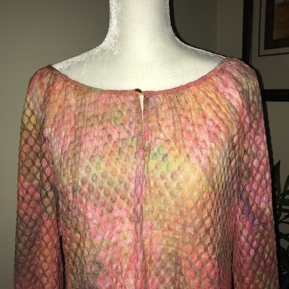 2/$15 John Paul Richard Semi Sheer Peach Pink Peasant  Top M - Picture 2 of 5